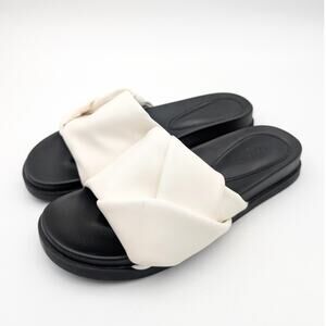 Open Edit Twisted Knot Flat Sandals Women's White/Black Size US7.5M EU38
